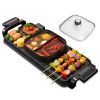 2 in 1 Electric Hot Pot with Grill 2800W Smokeless Non-Stick Korean BBQ Grill Shabu Shabu Hot Pot Combo with Independent Temperature Control 5 Gears F