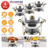 4Pcs Chafing Dish Buffet Set 4.76QT Round Buffet Servers Food Warmer Stainless Steel Catering Chafer with Glass Lid for Warming Cooling Gatherings Ban