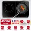 4000W Induction Cooktop Portable Double Induction Cooker Electric Dual Burner Stove Countertop Hot Plate with 9 Power 9 Temperature 0-3H Timer