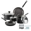 Easy Clean 12 Pcs Nonstick Cookware Set with Cooking Tools, Dishwasher Safe, Black