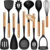 Large Silicone Cooking Utensils Set, 10Pcs Nonstick Kitchen Utensil Set with Wooden Handle, Heat Resistant Silicone Utensils for Cooking