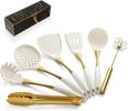 Elegant White Gold Silicone Cooking Utensils Set - Non-Toxic