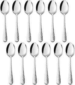 12-Piece Small Coffee Spoons, 6-Inch Stainless Steel Espresso Spoons for Coffee/Sugar/Tea, Hammered Design & Rust Free, Dishwasher Safe