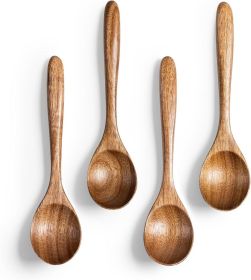 4 PCS Wooden Spoons for Honey, 6.7 inch Small Wooden Spoons - Terrific for Tea, Coffee & Soup, Little Acacia Wood Serving Table Spoon Set