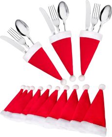 Christmas Santa Hats Silverware Holders - Xmas Party Dinner Table Dinnerware Decorations Supplies Flatware Decor