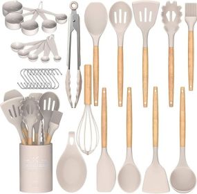 Chef Kitchen Cooking Utensils Set, 33 pcs Non-Stick Silicone Cooking Kitchen Utensils Spatula Set with Holder