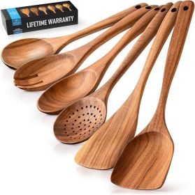 Zulay Kitchen 6-Piece Wooden Cooking Spoons Set â€“ Heat-Resistant, Smooth Teak Utensils with Comfort Grip â€“ Lightweight & Durable â€“ Easy to Clean