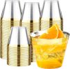 100 Pack 9 oz Gold Plastic Cups Tumbler, Disposable Cups with Gold Rim for Party, Heavy-duty Clear Plastic Wine Glasses, Disposable Wedding Cups