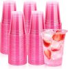 100 Pack Pink Plastic Party Cups, 16 oz Disposable Wine Glasses Bulk, Pink Clear Drinking Cup for Cocktail
