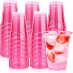 100 Pack Pink Plastic Party Cups, 16 oz Disposable Wine Glasses Bulk, Pink Clear Drinking Cup for Cocktail