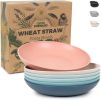 Grow Forward Premium Wheat Straw Pasta Bowls - 30oz Unbreakable Wide & Shallow Dinner Plate Bowls Set of 6 - Microwave Safe Reusable Plastic Pasta Bow