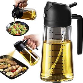 16oz/470ml Glass Olive Oil Sprayer for Cooking â€“ 2 in 1 Olive Oil Dispenser Bottle for Kitchen Gadgets and Air Fryer Accessories, Salad, BBQ - Black
