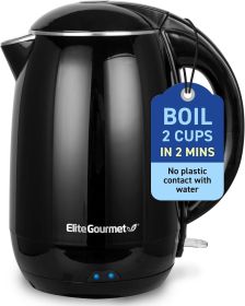 EKT1821 1.8L Double Wall Insulated, Cool-Touch 1500W Kettle w/Stainless Steel Interior & Lid, 360° Swivel Base for Cord Free Serving, Power On Lever
