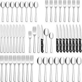 48-Piece Silverware Set with Steak Knives Stainless Steel