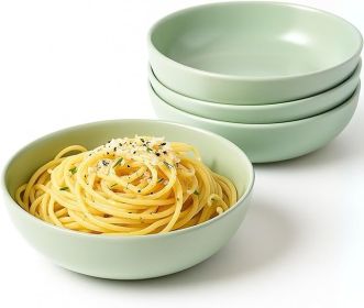 Ceramic Pasta Bowls Set of 4 â€“ 40oz Extra Large Dinner Bowls, Deep Plates Salad Bowl for Eating, Pasta Plates, Stoneware Shallow Bowl Plate Set