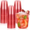 50 Pcs Red Clear Plastic Cups for Party, 12 oz Disposable Stemless Wine Glasses