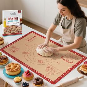 Silicone Baking Mat with Recipes, Extra Thick Silicone Mats for Baking, Non Stick Pastry Mat for Rolling Dough, Silicone Macaron Baking Mat for Cookie