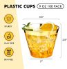 100 Pack 9 oz Gold Plastic Cups Tumbler, Disposable Cups with Gold Rim for Party, Heavy-duty Clear Plastic Wine Glasses, Disposable Wedding Cups