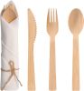 Pre Rolled Napkin and Bamboo Cutlery Set - 50Pack Bamboo Utensils/Compostable Cutlery(50 Forks, 50 Knives, 50 Spoons, 50 Napkins)