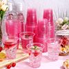 100 Pack Pink Plastic Party Cups, 16 oz Disposable Wine Glasses Bulk, Pink Clear Drinking Cup for Cocktail