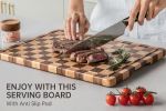 Kitchen cutting board, upgraded grid cutting board, acacia wood cutting board, with drainage channels and handles, large butcher cutting board tray