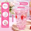 100 Pack Pink Plastic Party Cups, 16 oz Disposable Wine Glasses Bulk, Pink Clear Drinking Cup for Cocktail