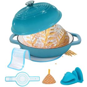 Enameled Cast Iron Dutch Oven with Lid,11" Bread Oven,6 Quart Enamel Bread Pan,Dutch Oven for Sourdough Baking-with Silicone Mat (Color: Teal)